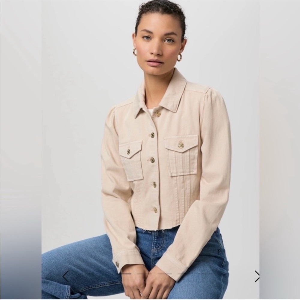 PAIGE Women’s XL Cropped Pacey Denim Jacket Raw Hem Cream Utility